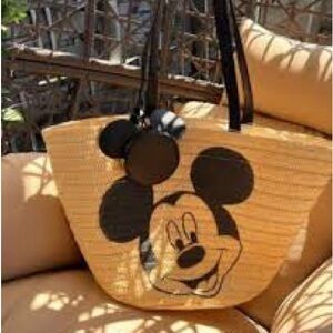 Disney Mickey Mouse Straw Tote - Beige and Black